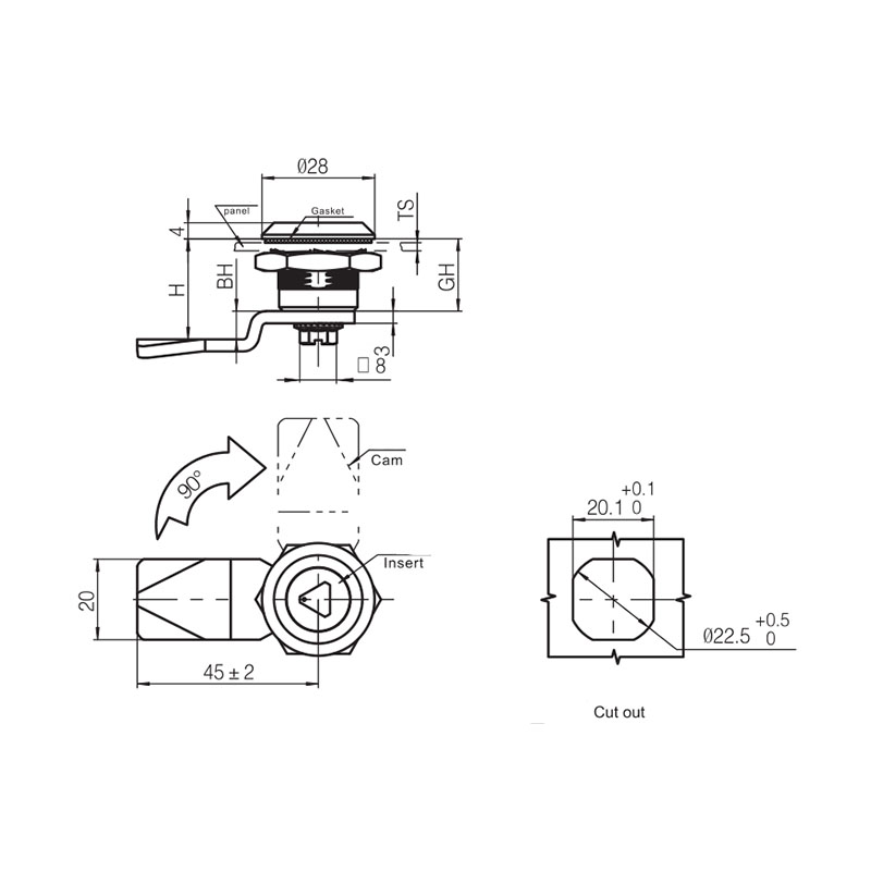 MS705-3S S-Type Lock Cylinder Stainless Steel Industrial Locks MS705-3S S-Type Lock Cylinder Stainless Steel Industrial Locks