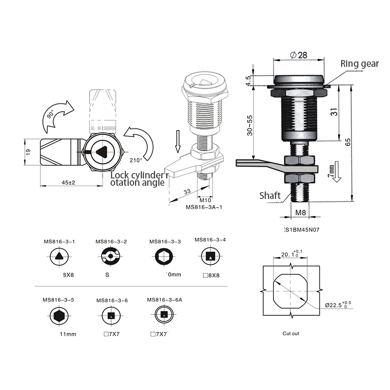 MS816-3-S Triangular 8mm Lock Cylinder Compression Latch Locks MS816-3-S Triangular 8mm Lock Cylinder Compression Latch Locks